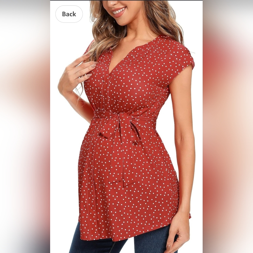Women's Red Polka Dot Maternity Top, Medium